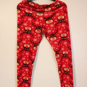 Large Red Christmas-Themed Leggings